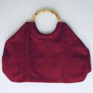 Wood-handled Woven Red Bag